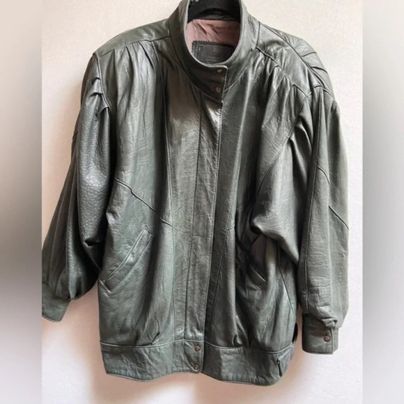 Vintage Oscar Leopold emerald green oversized soft leather full zip jacket Sz L - Picture 1 of 12